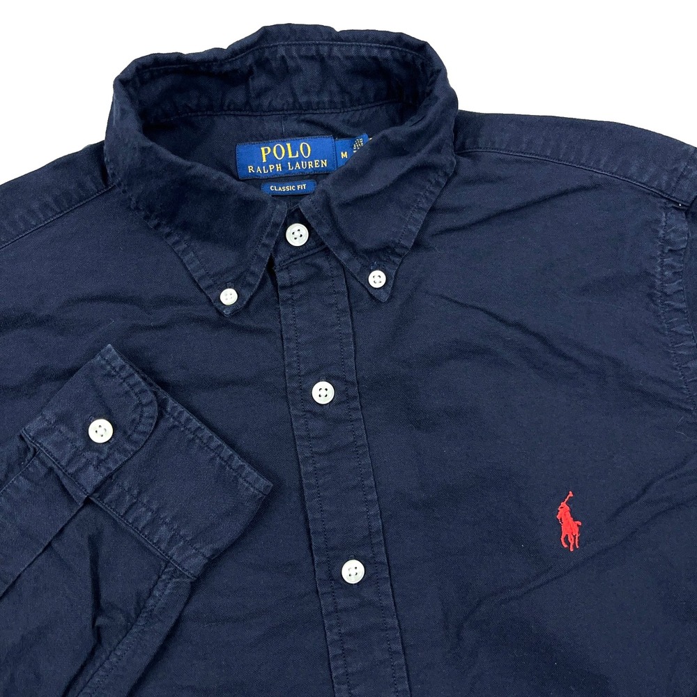 Polo Ralph Lauren Shirt Men Medium Navy Button Up Oxford Cloth Classic Fit OCBD